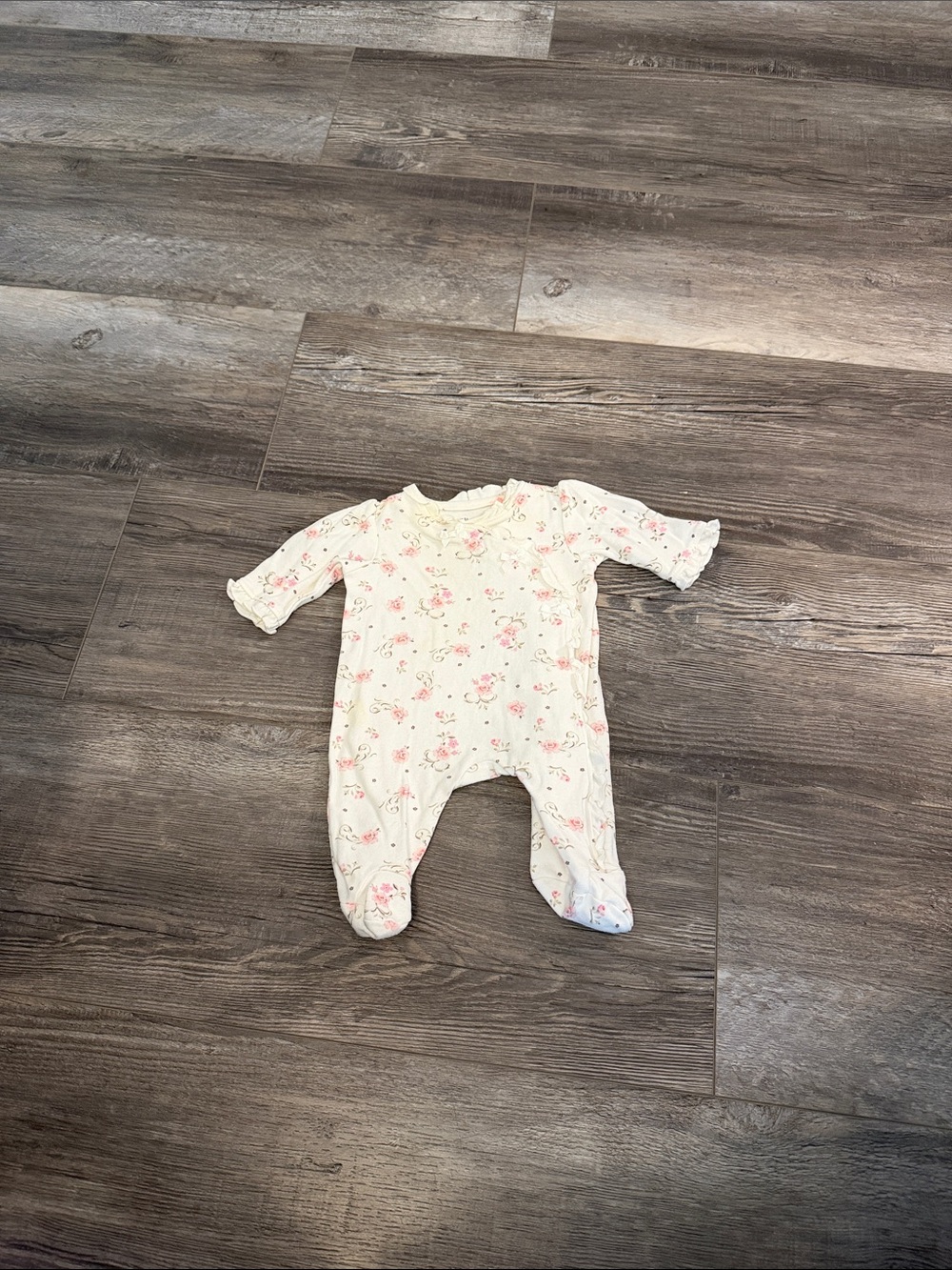 Little me Baby Floral Footed One-Piece - Soft White with Pink Flowers